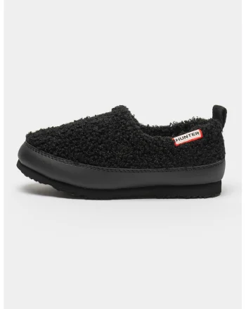 Papuci de blana sherpa cu logo, Negru