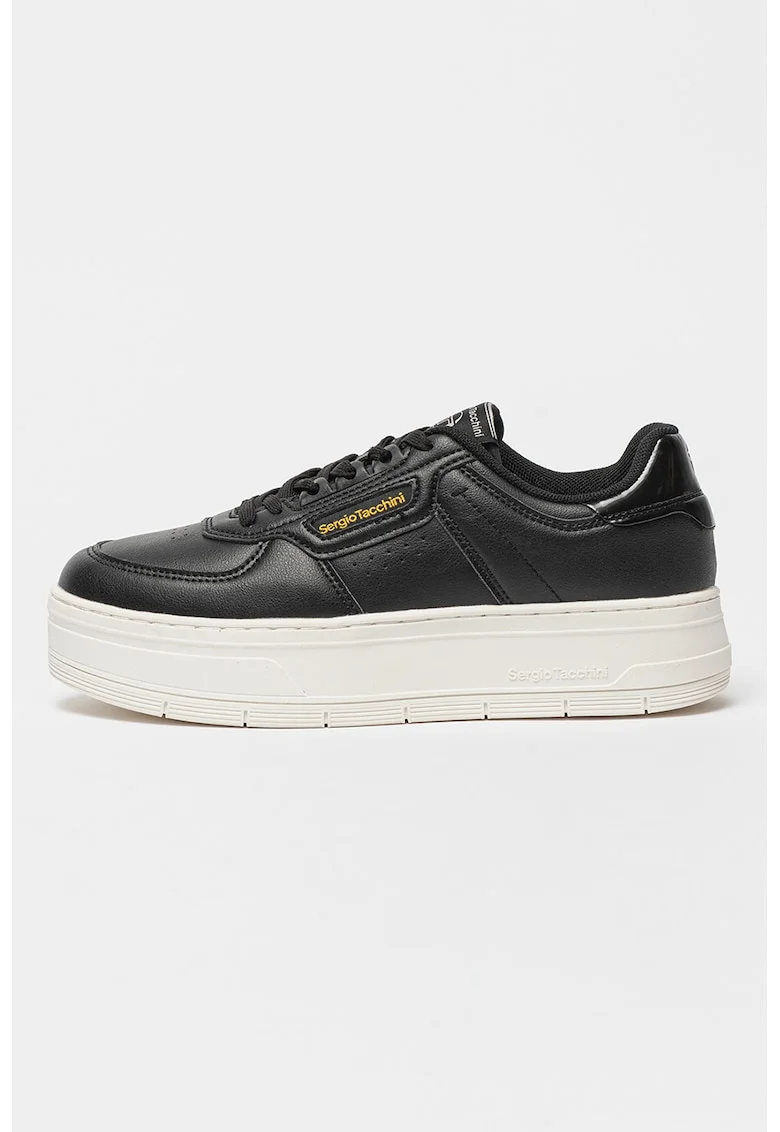 Pantofi sport din piele ecologica cu logo Brescia, Negru/Alb murdar