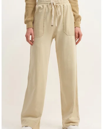 Pantaloni de bumbac cu croiala ampla, Crem