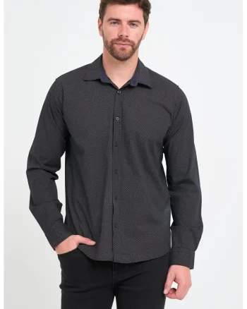 Camasa din bumbac cu model, Alb/Negru