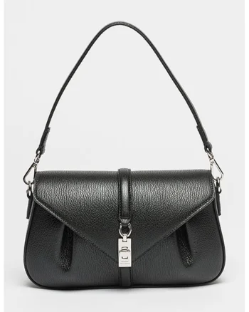 Geanta din piele cu bareta de umar si aspect texturat Milan, Negru