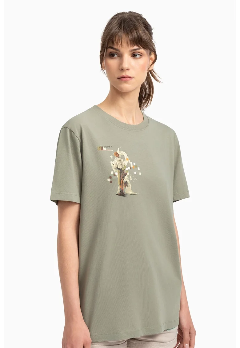 Tricou unisex cu decolteu la baza gatului, Verde feriga
