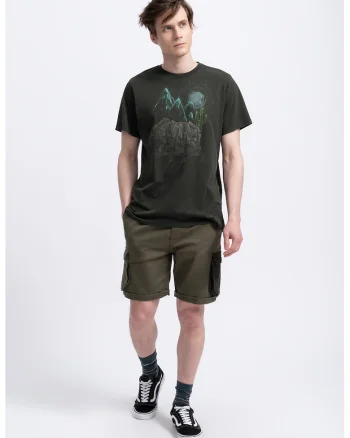 Tricou unisex cu imprimeu grafic, Verde/Negru stins/Gri antracit