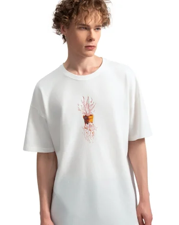 Tricou lejer unisex cu imprimeu, Rosu stins/Alb murdar