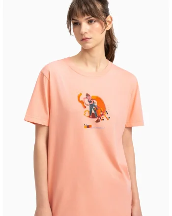 Tricou unisex din bumbac cu imprimeu, Piersica
