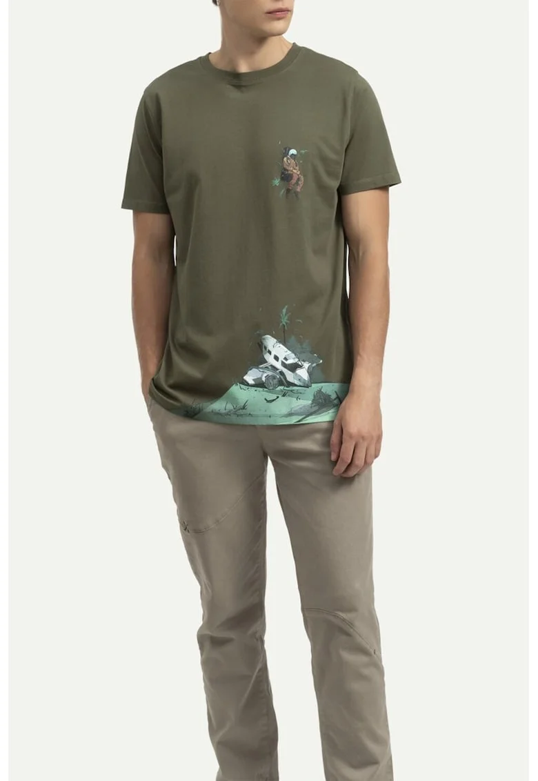 Tricou unisex cu decolteu la baza gatului, Verde padure/Alb optic/Verde aquamarin