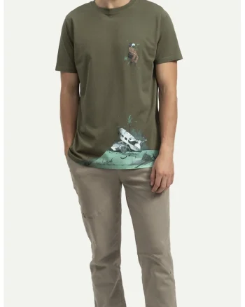 Tricou unisex cu decolteu la baza gatului, Verde padure/Alb optic/Verde aquamarin