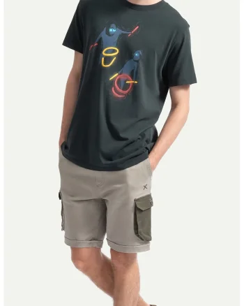 Tricou unisex din bumbac cu imprimeu grafic, Galben sofran/Negru stins/Rosu stins
