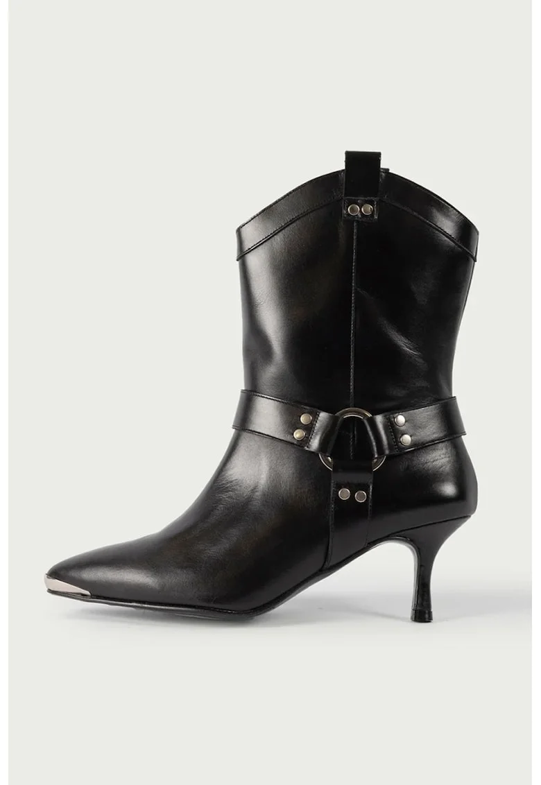 Botine din piele cu bareta harmess, Negru