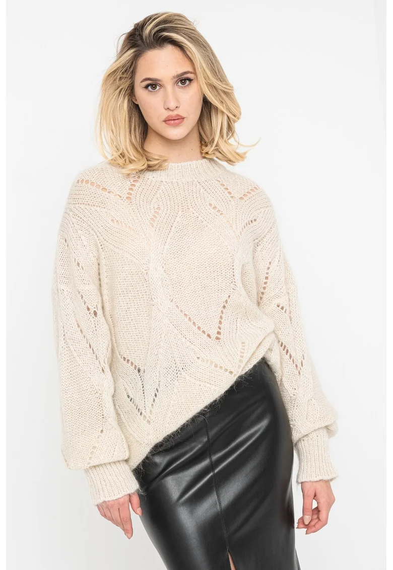 Pulover din amestec de mohair, Alb fildes