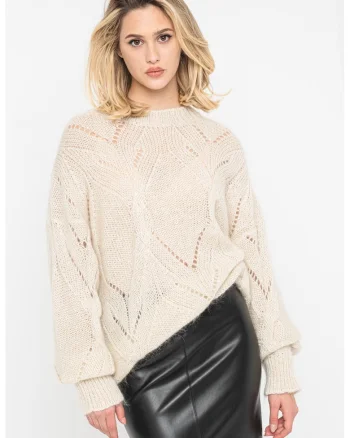Pulover din amestec de mohair, Alb fildes
