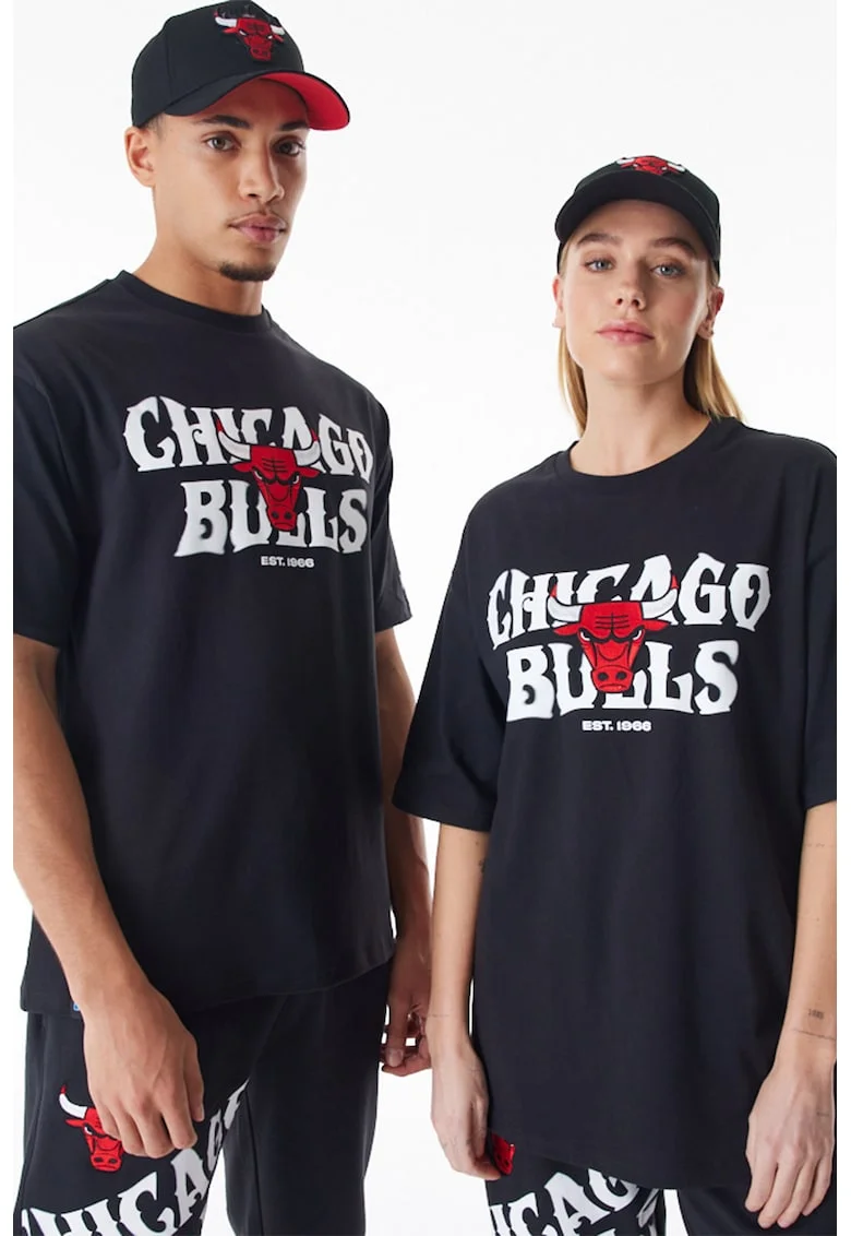 Tricou din amestec de bumbac cu model text, Rosu/Alb/Negru