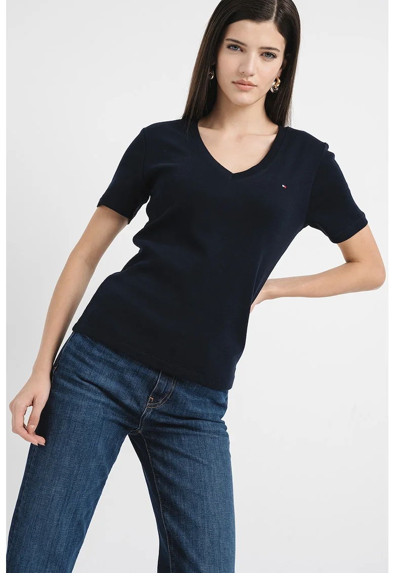 Tricou slim fit cu decolteu in V Cody, Bleumarin