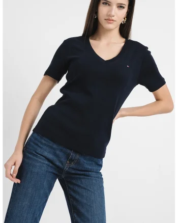 Tricou slim fit cu decolteu in V Cody, Bleumarin