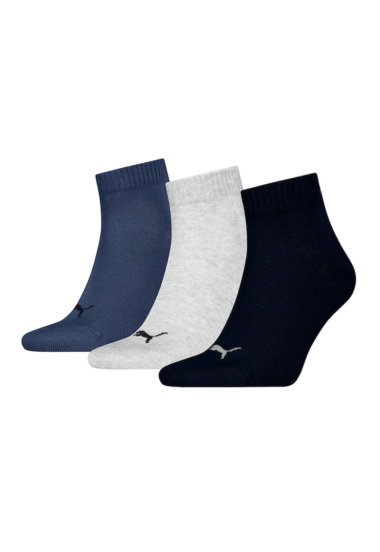 Set de sosete scurte unisex cu detalii logo - 3 perechi, Negru/Gri deschis/Albastru inchis