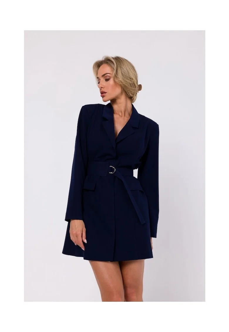 Rochie sacou cu curea, Poliester, Albastru