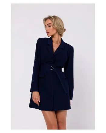 Rochie sacou cu curea, Poliester, Albastru