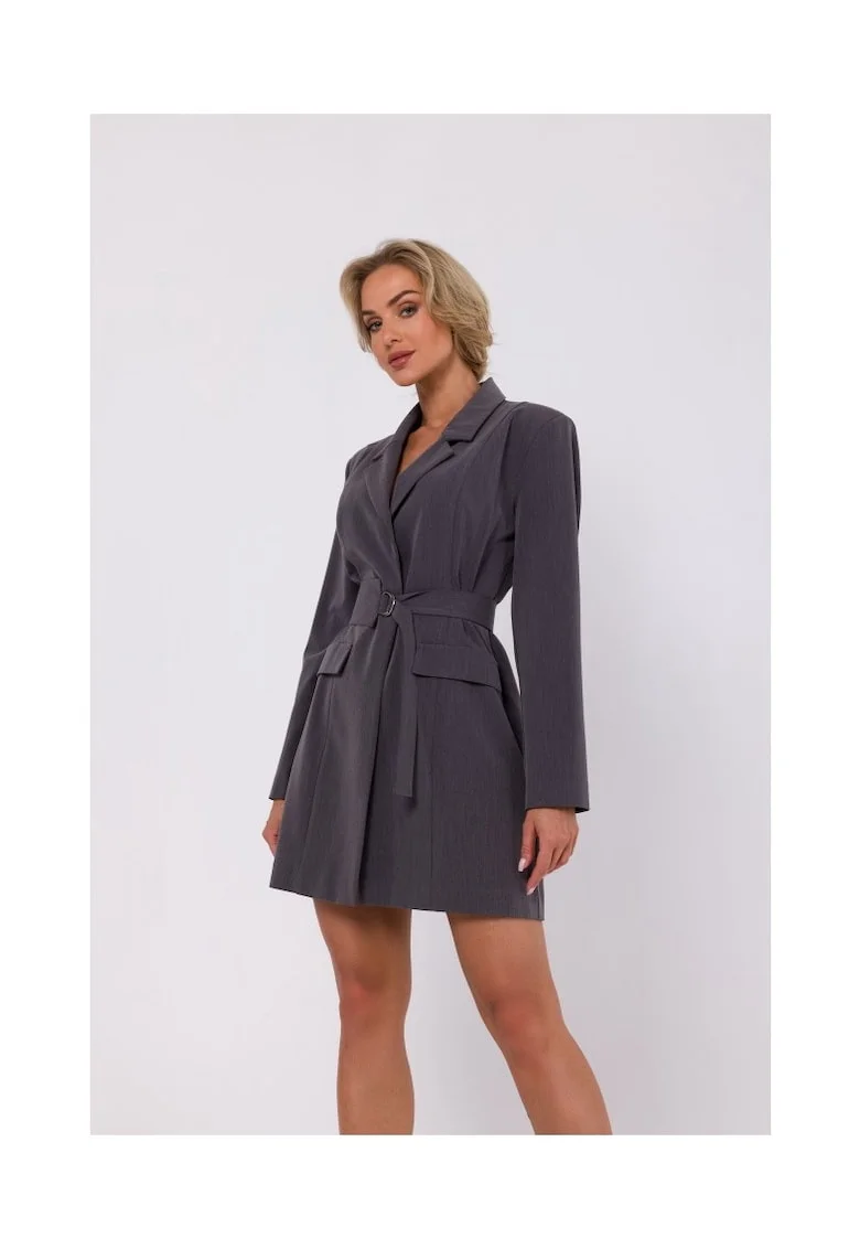 Rochie sacou cu curea, Poliester, Gri