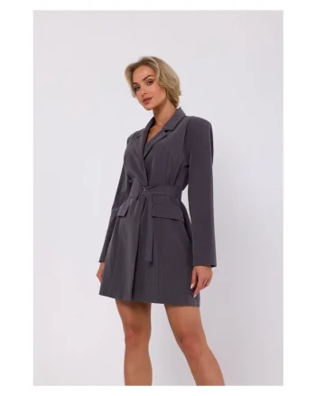 Rochie sacou cu curea, Poliester, Gri