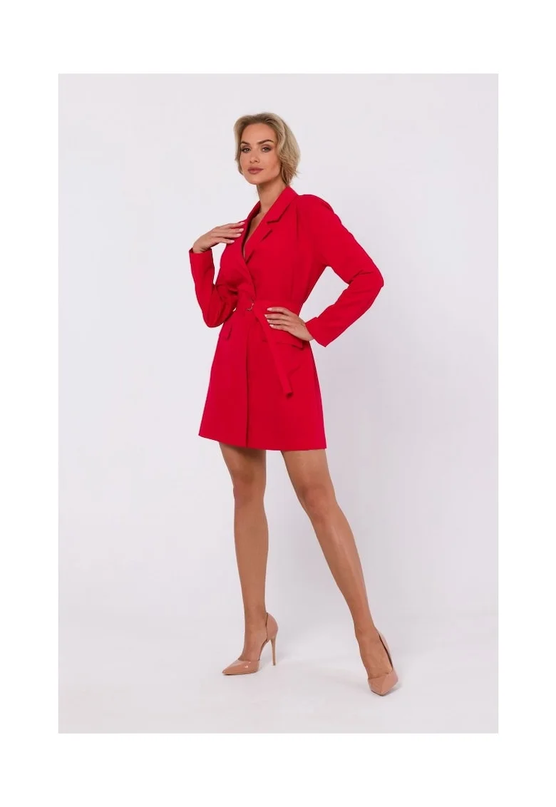 Rochie sacou cu curea, Poliester, Rosu