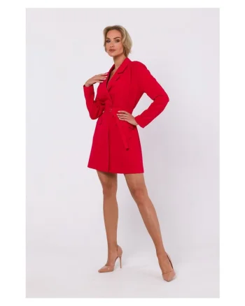 Rochie sacou cu curea, Poliester, Rosu
