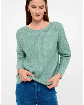 Pulover cu maneci cazute, Verde melange