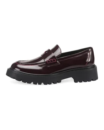 Pantofi loafer de piele cu varf rotund, Visiniu