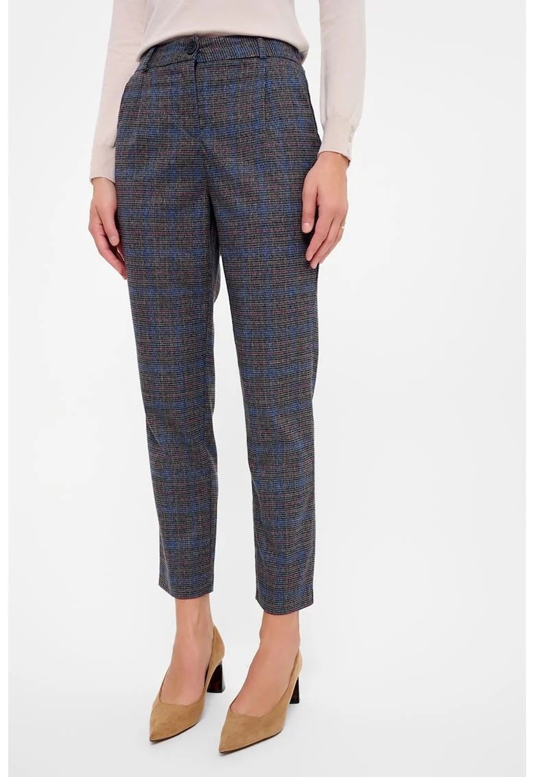 Pantaloni crop chino cu model in carouri, Rosu/Negru/Bleumarin