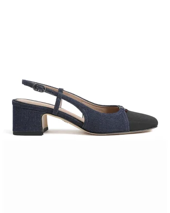 Pantofi slingback Tarra, Negru/Albastru inchis
