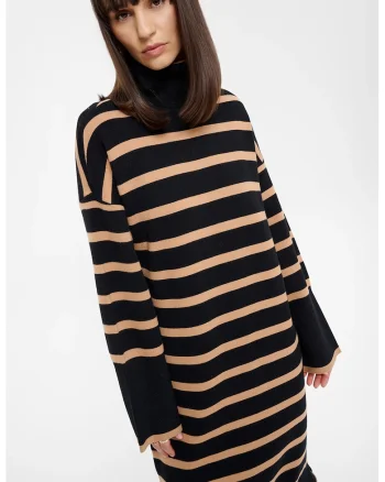 Rochie-pulover in dungi, Negru/Bej