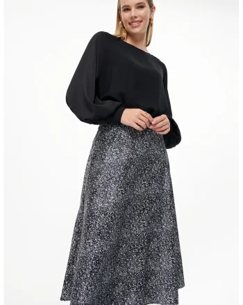 Fusta midi evazata cu model, Gri inchis