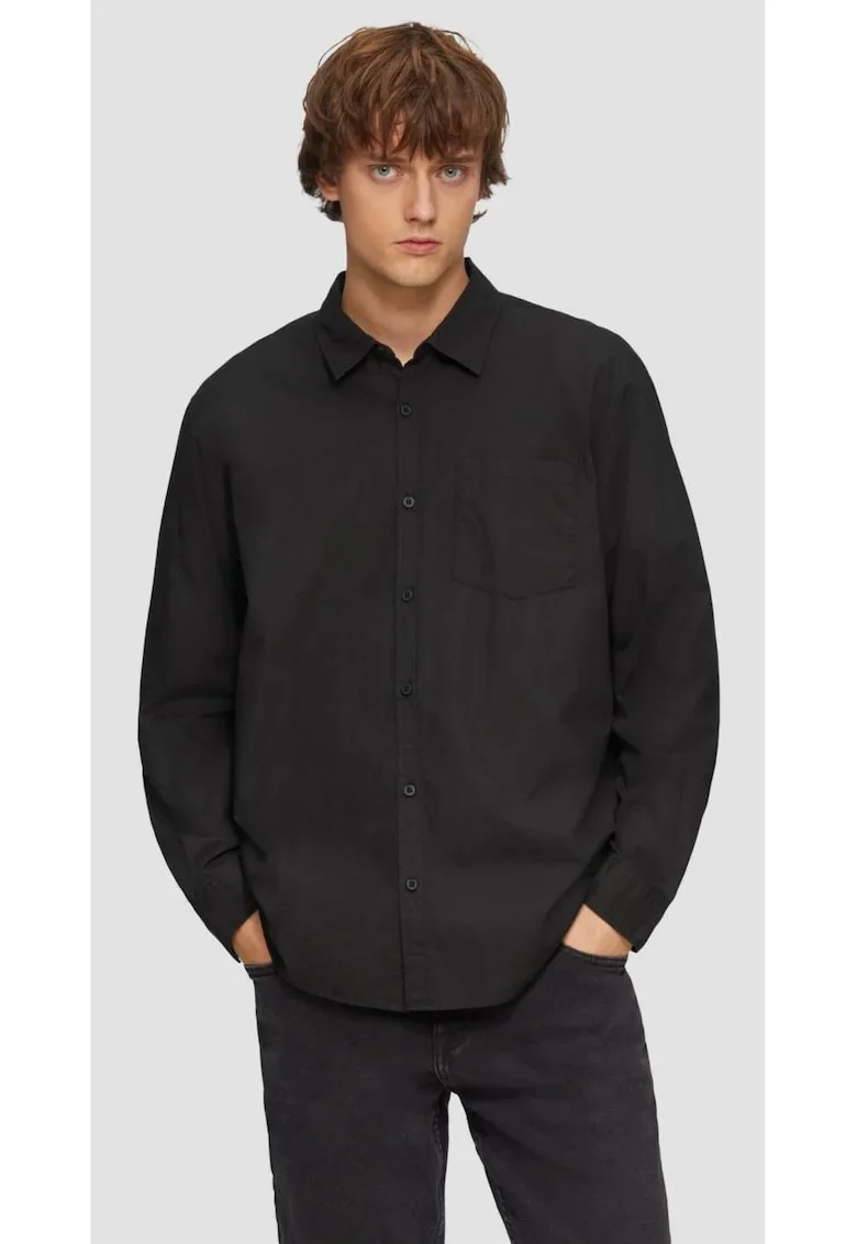 Camasa barbati cu maneca lunga, din bumbac, croiala Regular Fit,  by s.Oliver, Negru, Negru
