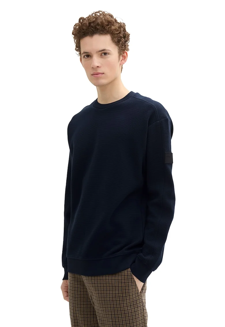 Bluza de trening de bumbac cu decolteu la baza gatului, Bleumarin