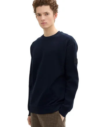 Bluza de trening de bumbac cu decolteu la baza gatului, Bleumarin