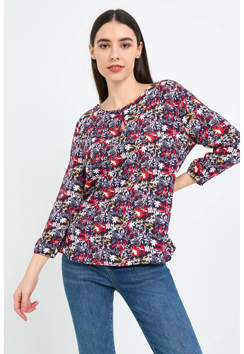 Bluza cu imprimeu floral, Rosu/Alb/Bleumarin