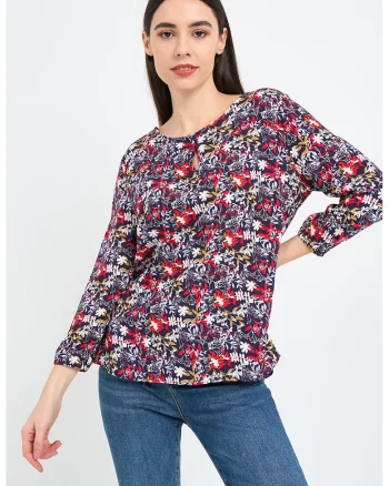 Bluza cu imprimeu floral, Rosu/Alb/Bleumarin