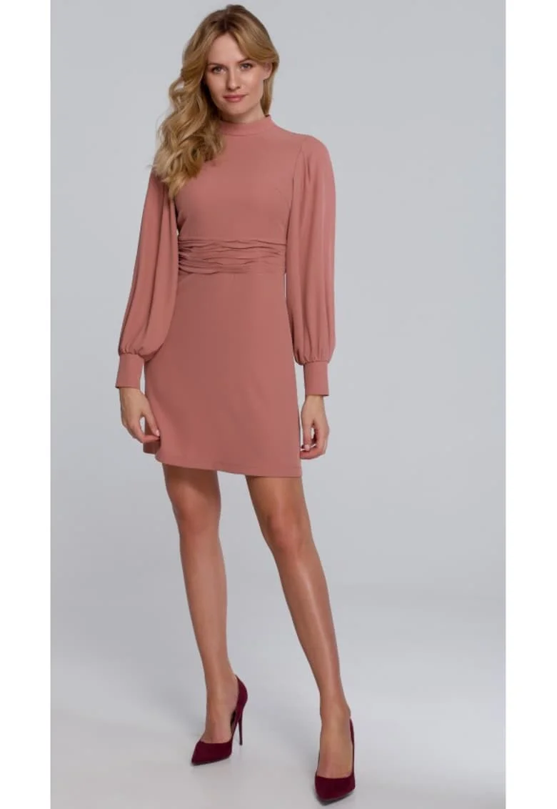 Rochie de dama, Model elegant \ Poliester, Elastan, Negru, Roz