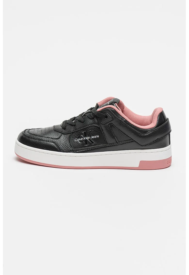 Pantofi sport cu insertii din piele si logo stantat, Negru/Alb murdar/Roz prafuit