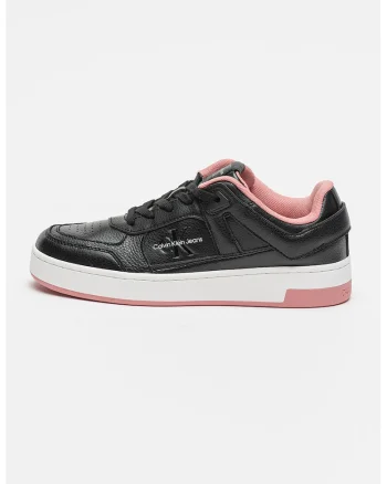 Pantofi sport cu insertii din piele si logo stantat, Negru/Alb murdar/Roz prafuit