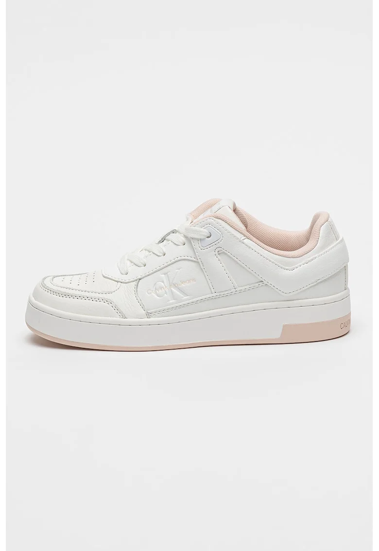 Pantofi sport cu insertii din piele si logo stantat, Roz pastel/Alb optic