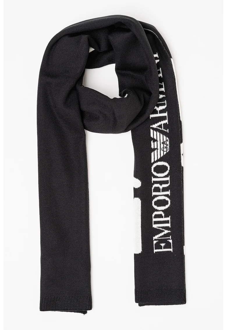 Fular unisex cu imprimeu logo, Alb/Negru