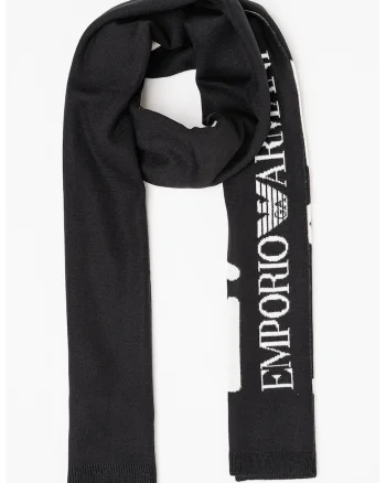 Fular unisex cu imprimeu logo, Alb/Negru