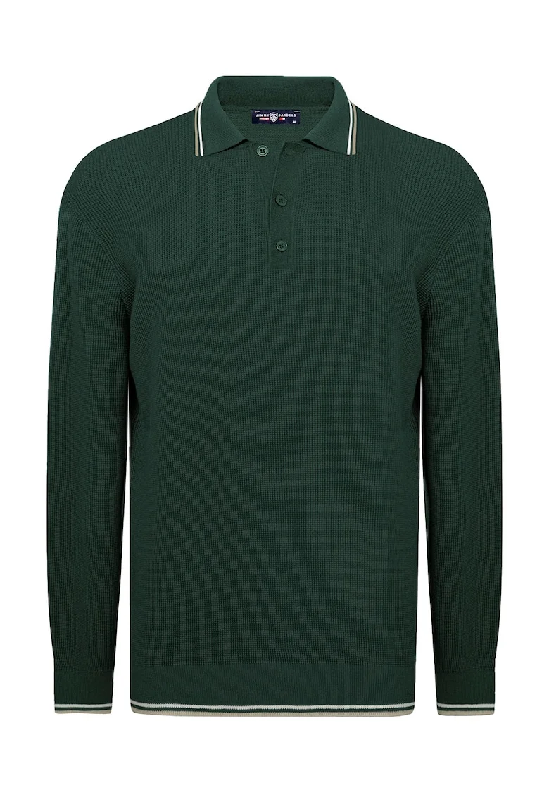 Pulover polo cu model uni, Verde inchis