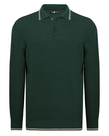 Pulover polo cu model uni, Verde inchis