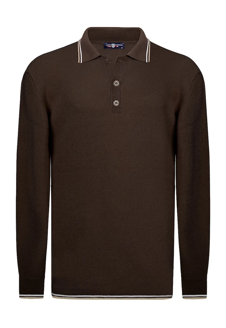 Pulover polo cu model uni, Maro inchis