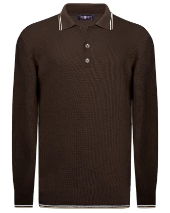 Pulover polo cu model uni, Maro inchis
