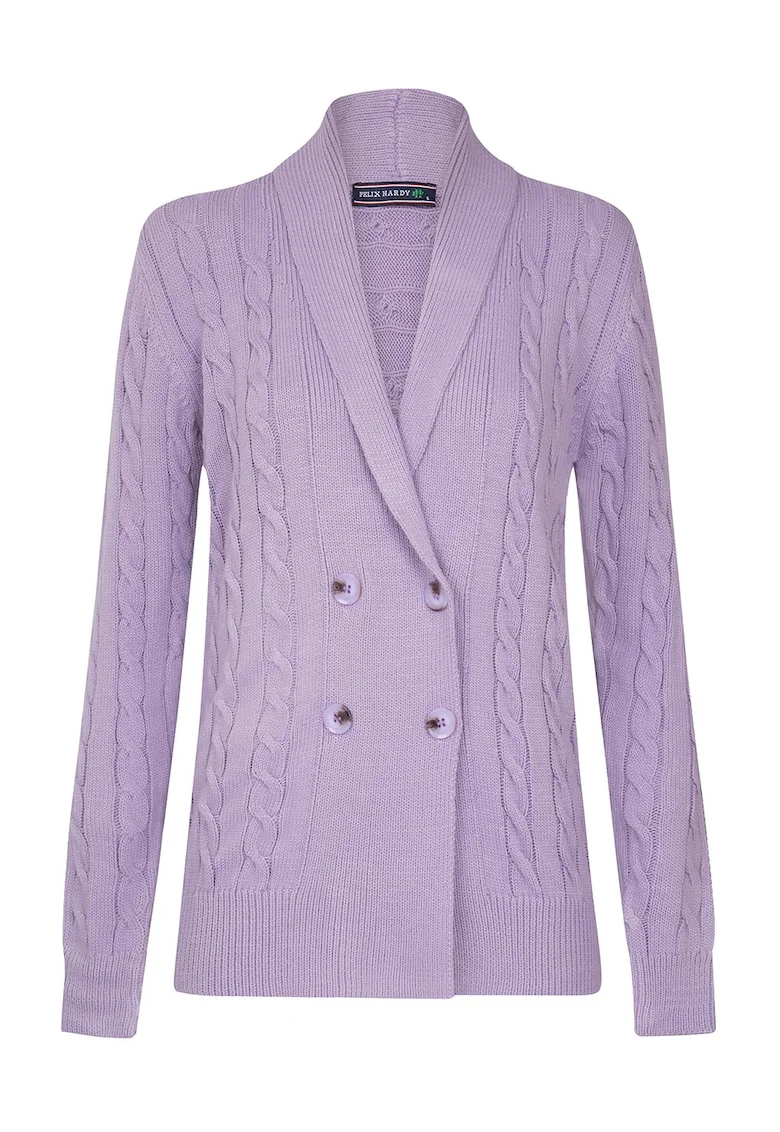 Cardigan din amestec de bumbac cu model torsade, Lila