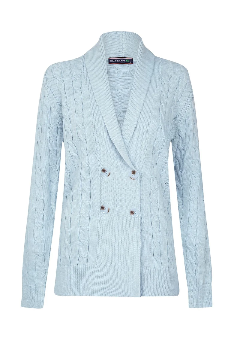 Cardigan din amestec de bumbac cu model torsade, Albastru deschis