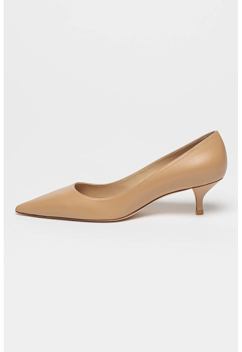 Pantofi de piele cu toc kitten, Bej