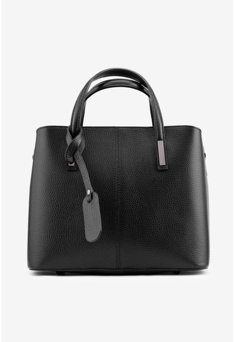 Geanta dama din piele texturata neagra